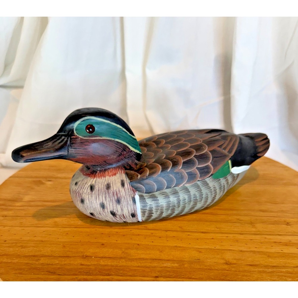 Hand Carved Wooden Duck Decoy Green Winged Teal Drake 5 Star Artisans 10"